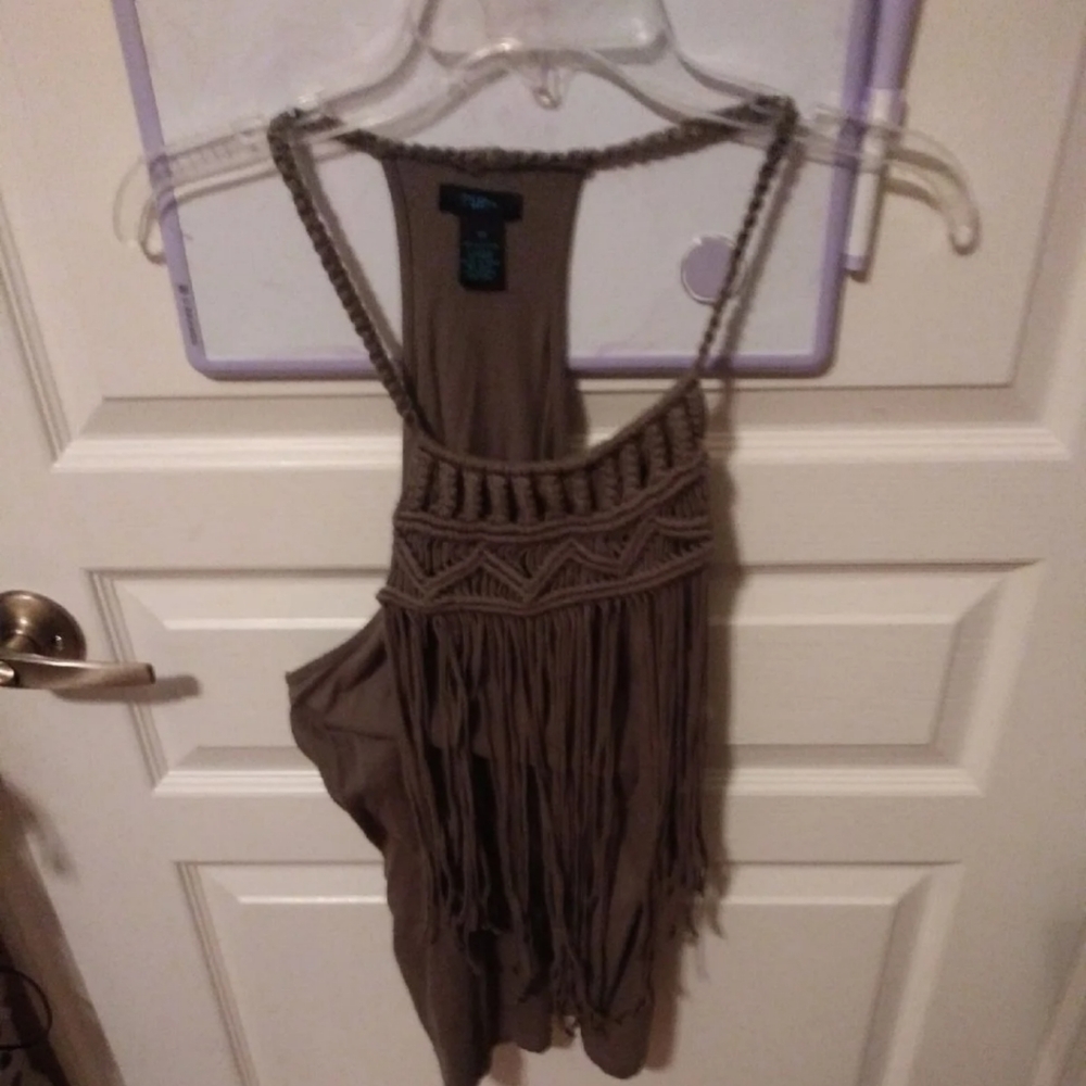 Green tank top with fringe